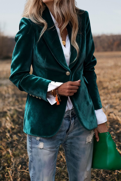 One Button Lapel Collar Long Sleeve Blazer