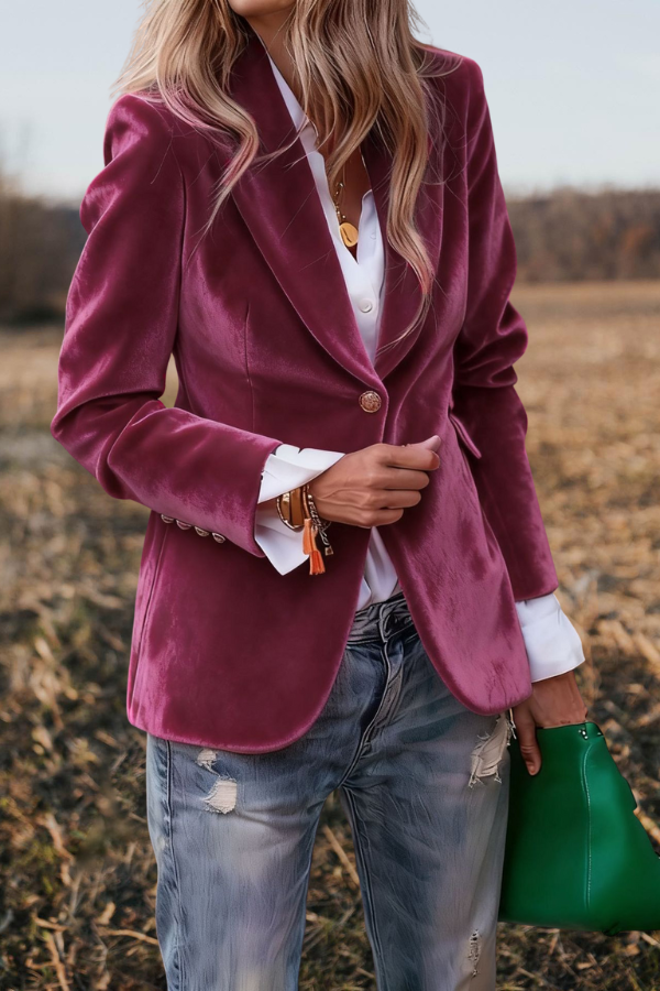 One Button Lapel Collar Long Sleeve Blazer