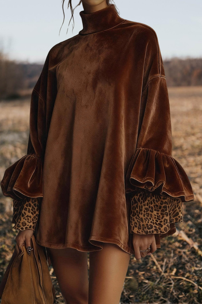 Velvet Leopard Turtleneck Mini Dress