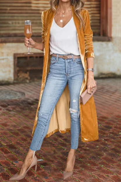 Velvet Open Front Duster Coat