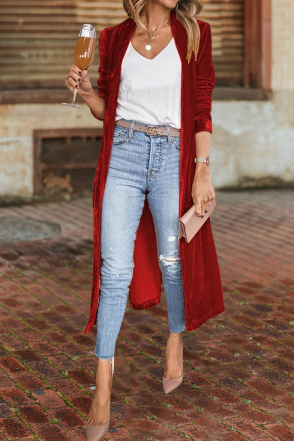 Velvet Open Front Duster Coat