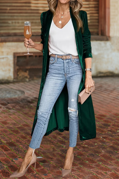Velvet Open Front Duster Coat