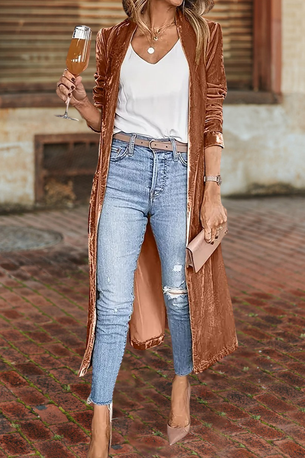 Velvet Open Front Duster Coat
