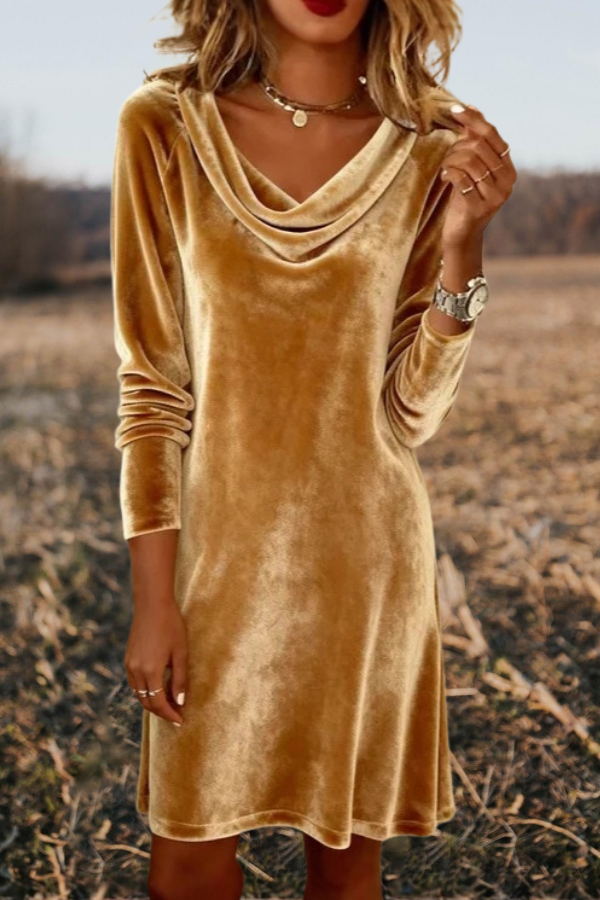 Velvet Cowl Neck Long Sleeve Mini Dress