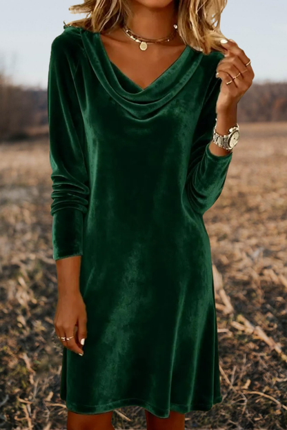 Velvet Cowl Neck Long Sleeve Mini Dress