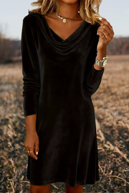 Velvet Cowl Neck Long Sleeve Mini Dress
