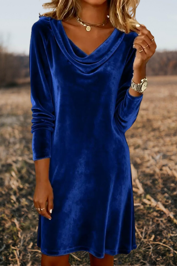 Velvet Cowl Neck Long Sleeve Mini Dress