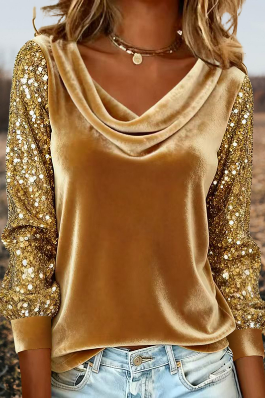 Velvet Sequin Patchwork Sleeve Top