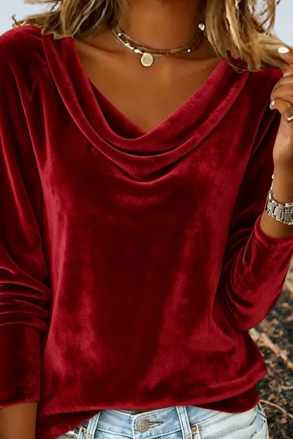 Velvet Cowl Neck Long Sleeve T-Shirt