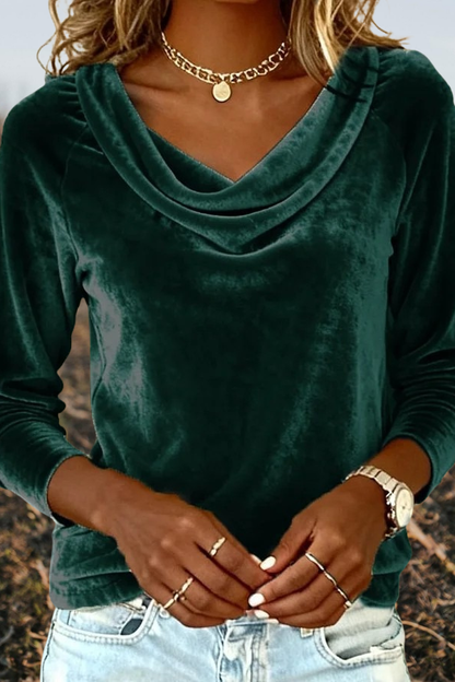 Velvet Cowl Neck Long Sleeve T-Shirt
