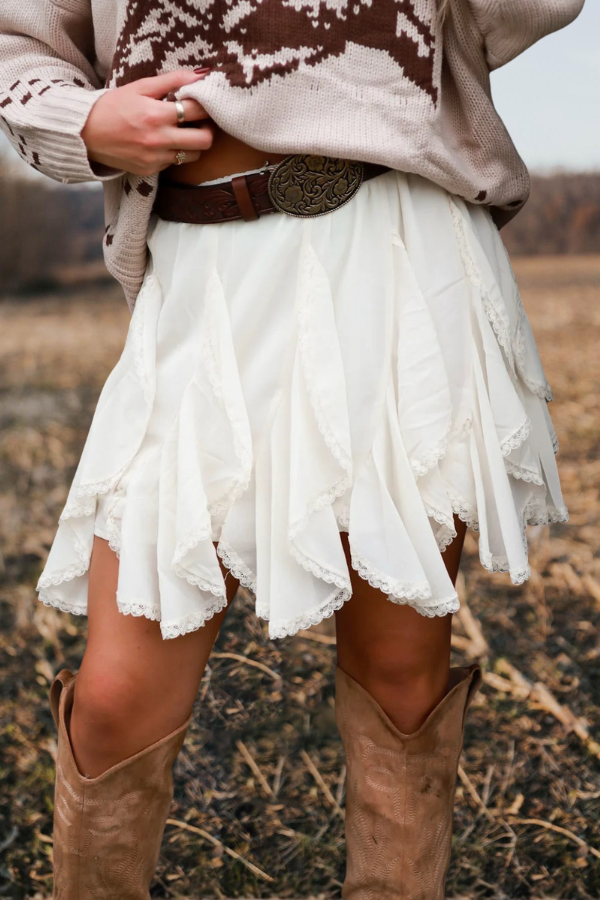 Double Layer Ruffled Lace Trim Skirt