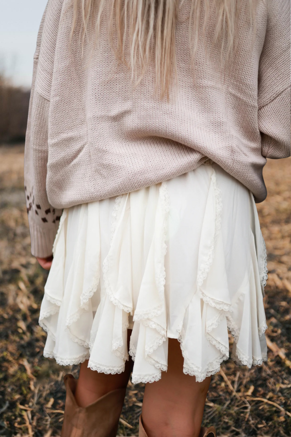 Double Layer Ruffled Lace Trim Skirt
