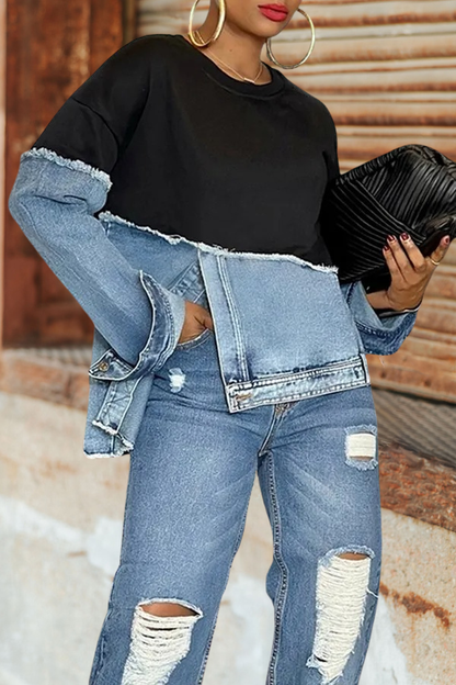 Denim Upcycled Patchwork Sweatshirt