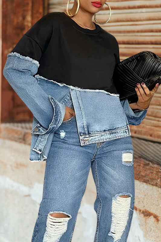 Denim Upcycled Patchwork Sweatshirt