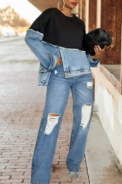 Denim Upcycled Patchwork Sweatshirt