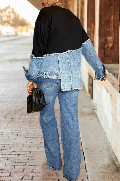 Denim Upcycled Patchwork Sweatshirt