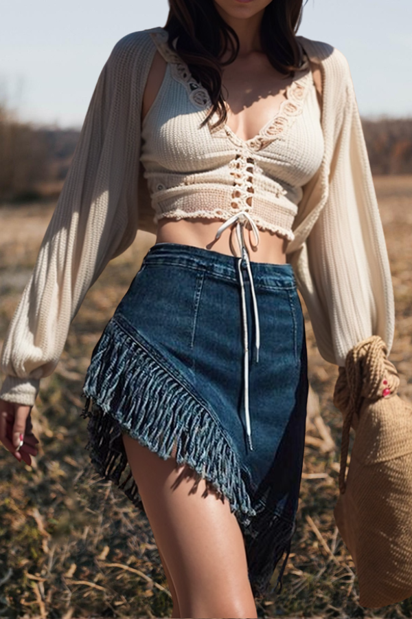 Asymmetrical Fringe Mini Skirt