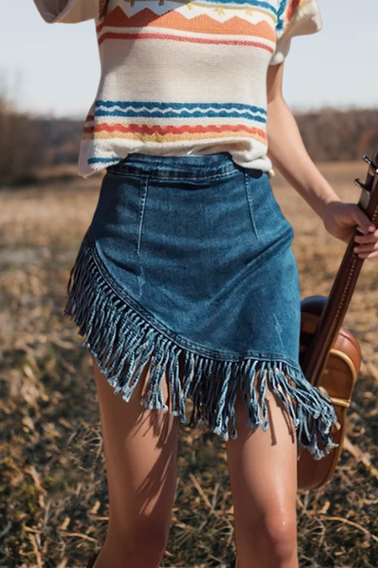 Asymmetrical Fringe Mini Skirt
