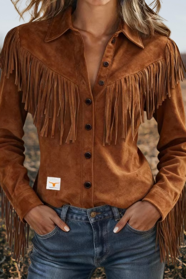 Tan Suede Fringe Western Shirt
