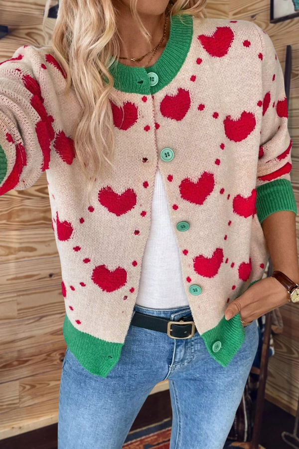 Green Trim Knit Cardigan
