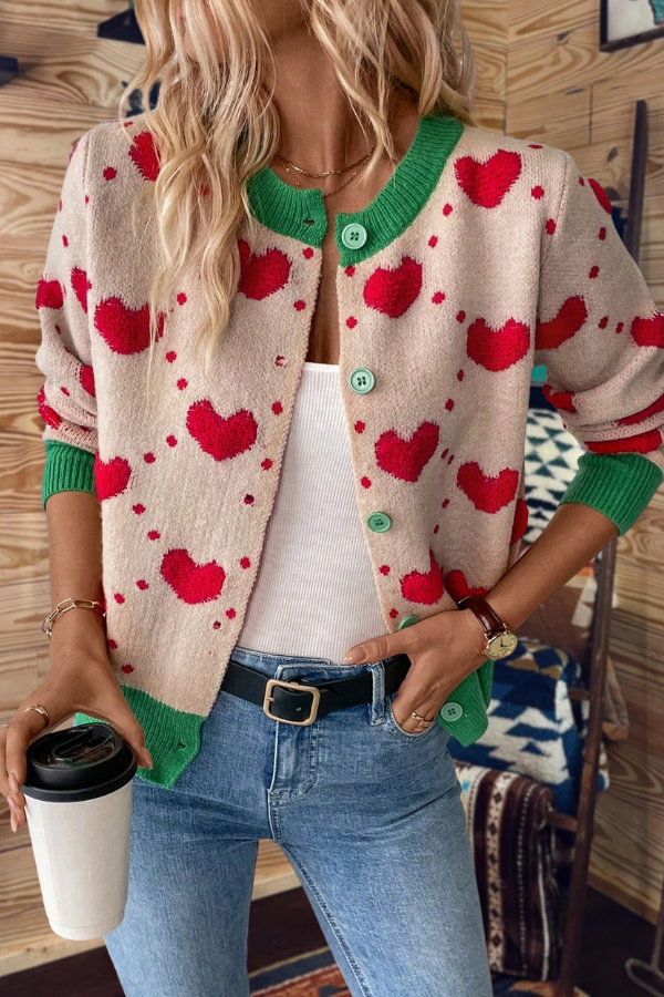 Green Trim Knit Cardigan