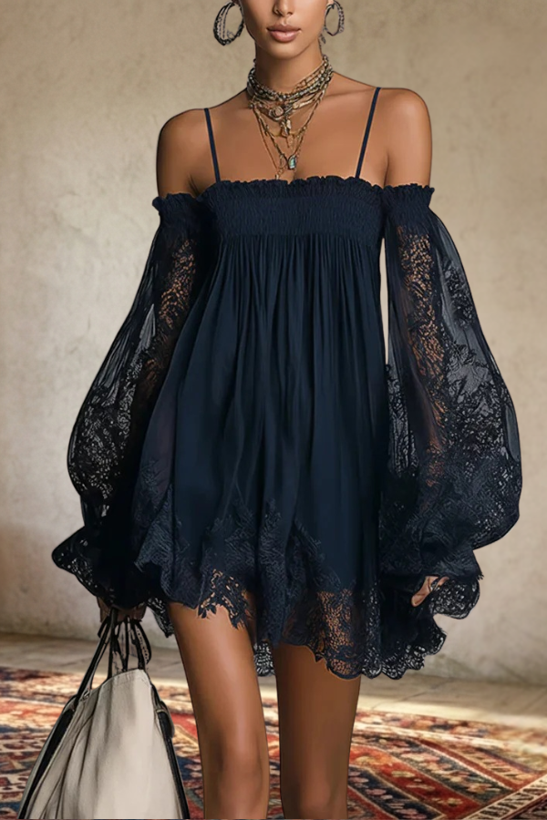 Lace Sleeve Off-Shoulder Mini Dress