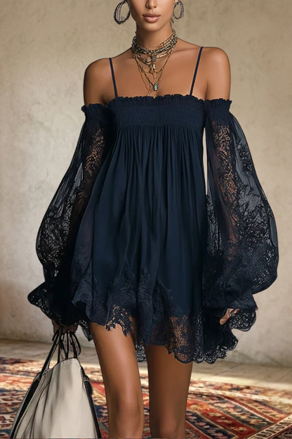 Lace Sleeve Off-Shoulder Mini Dress