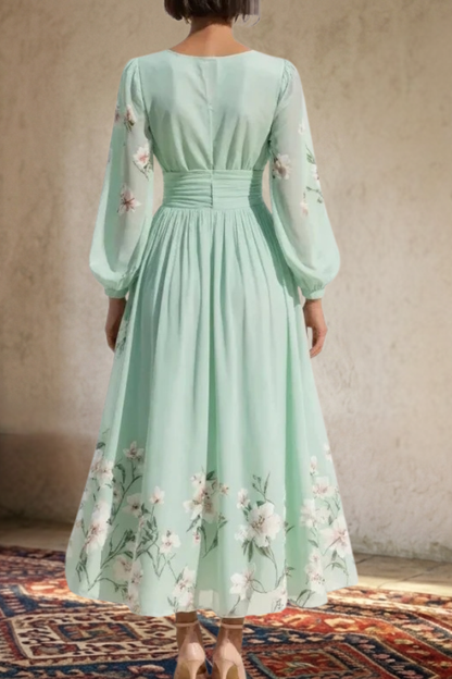 Floral V-Neck Long Sleeve Maxi Dress
