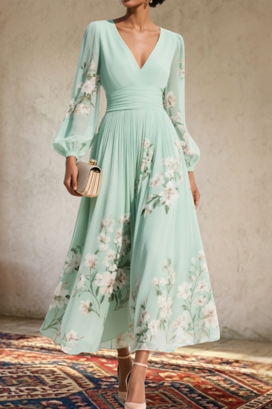 Floral V-Neck Long Sleeve Maxi Dress