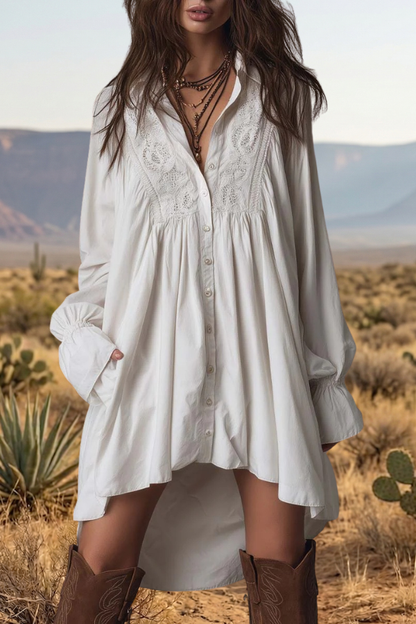 Lace Embroidery Tunic Dress Women
