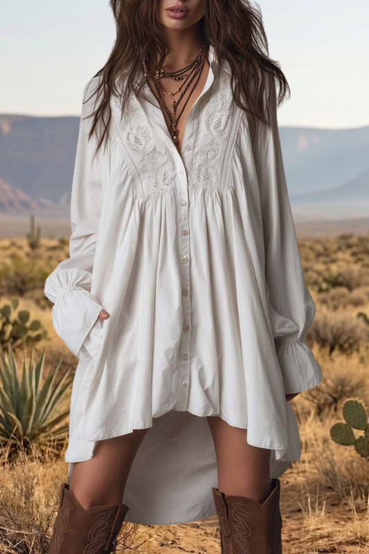Lace Embroidery Tunic Dress Women