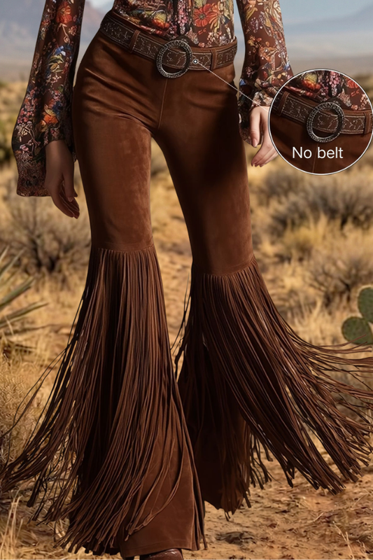Fringe Tassel Suede Flare Pants