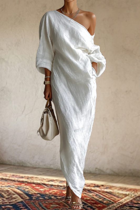 One Shoulder Puff Sleeve Maxi Dress