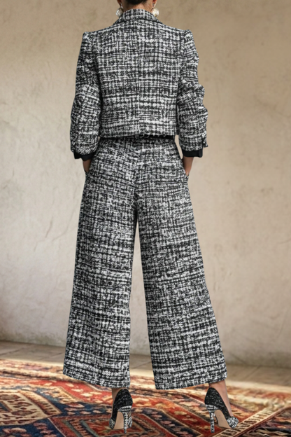 Tweed Cropped Jacket Wide Leg Pants Set