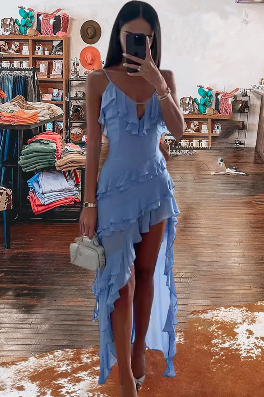 Ruffle High Low Spaghetti Strap Dress