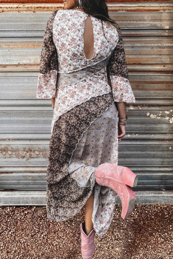 Retro Western Print Panel Dress