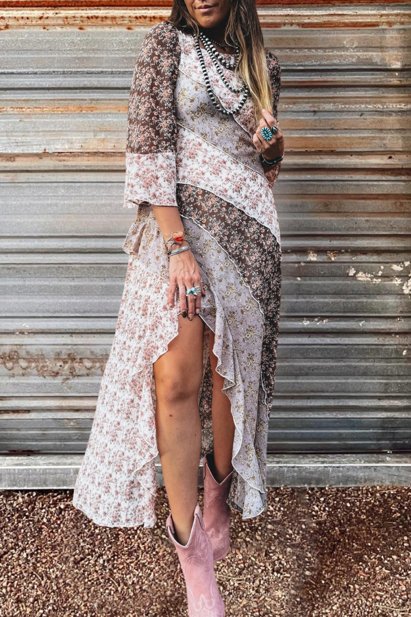 Retro Western Print Panel Dress