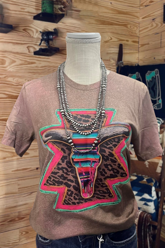 Western Leopard Print Bull Head T-Shirt