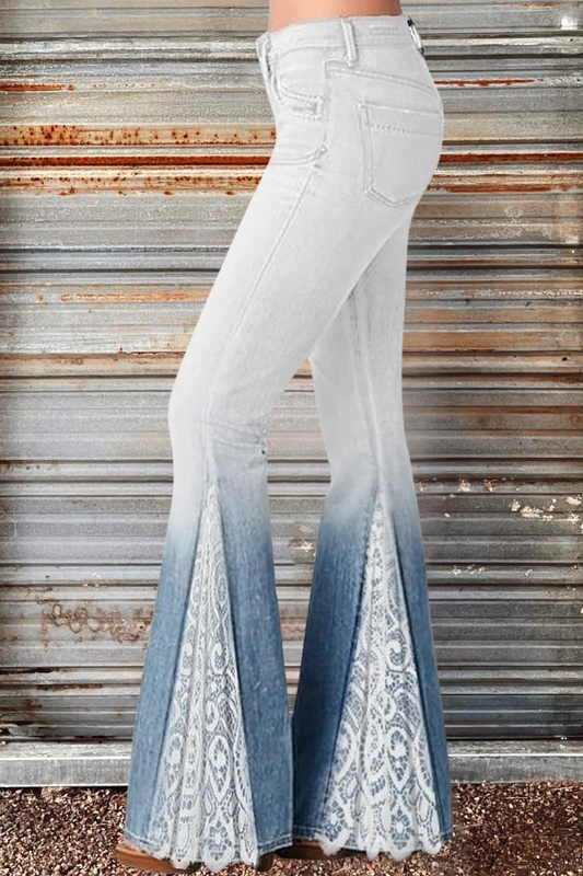 Lace Panel Flared Jeans
