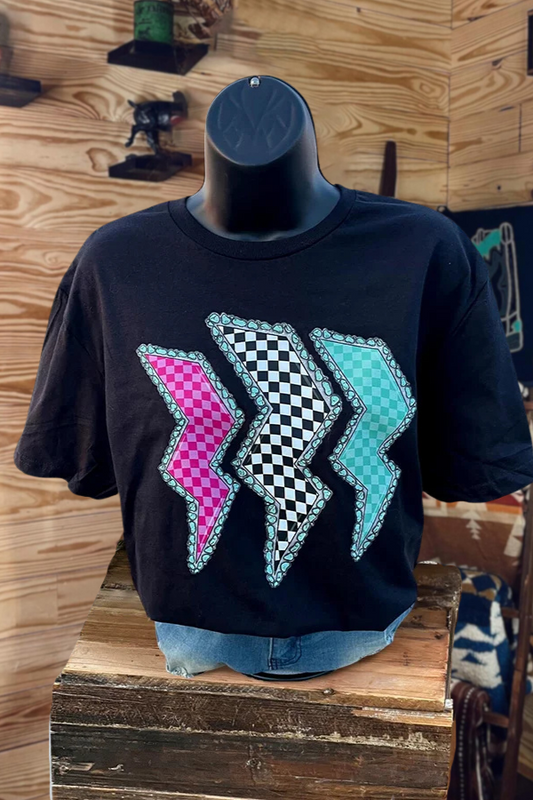 Checkered Lightning Bolts Graphic T-Shirt
