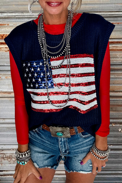 Knit Flag Sequined Sleeveless Top