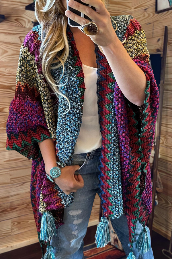 Colorful Knit Kimono Cardigan