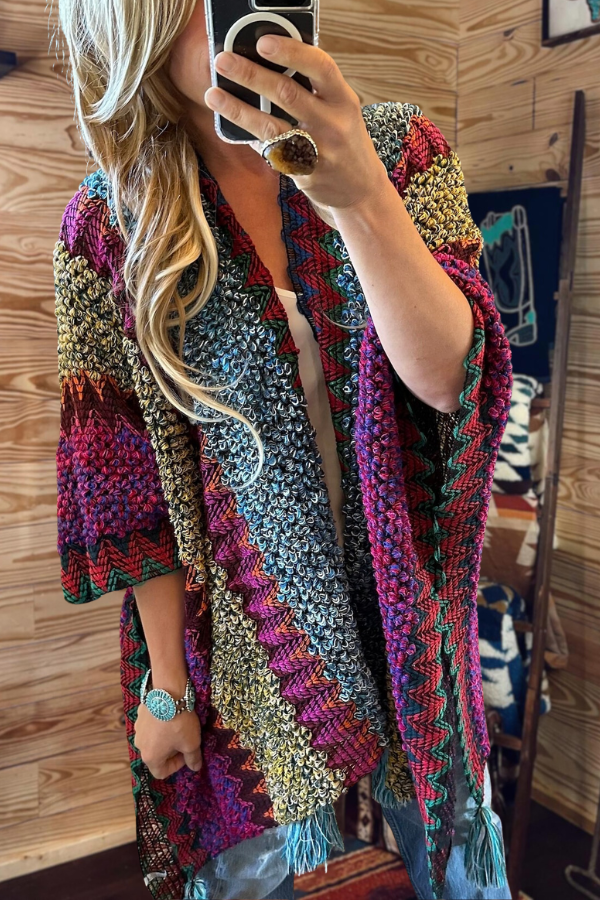 Colorful Knit Kimono Cardigan