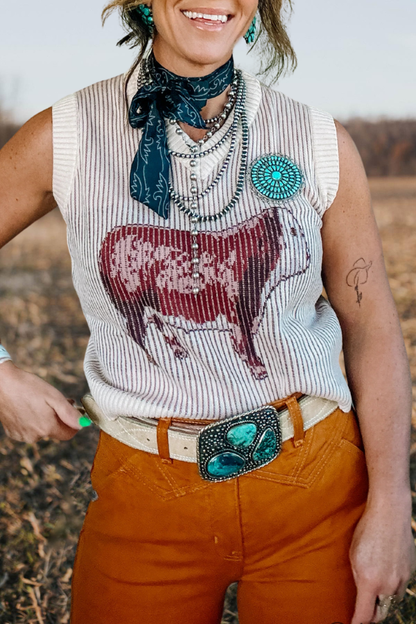 Cattle Graphic V Neck Knit Vest