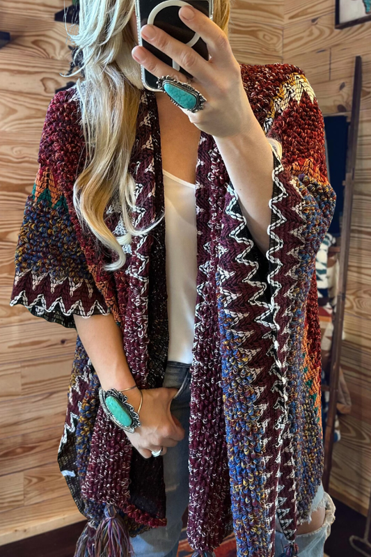 Boho Zigzag Textured Cardigan