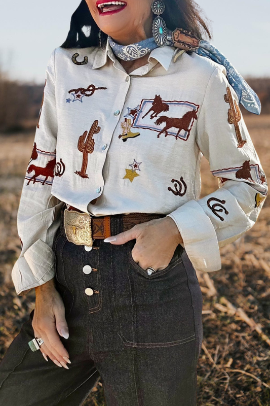 Western Embroidered Button Front Shirt