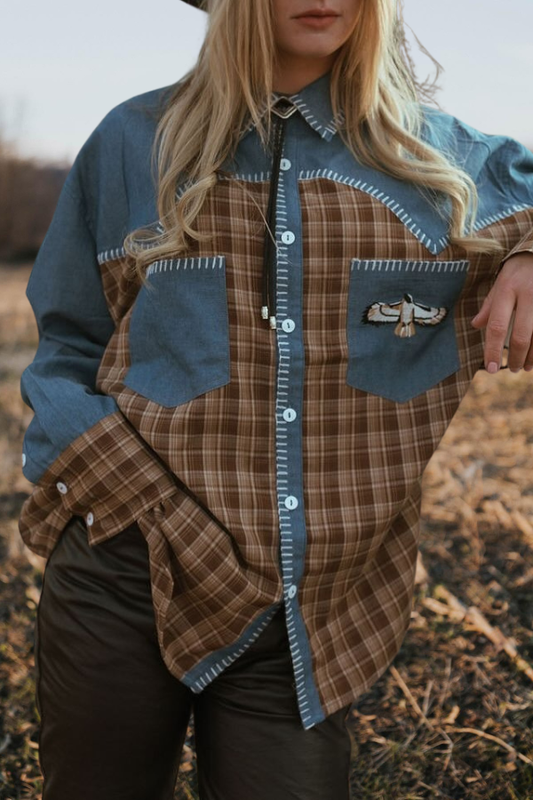 Western Denim Plaid Mix Eagle Shirt