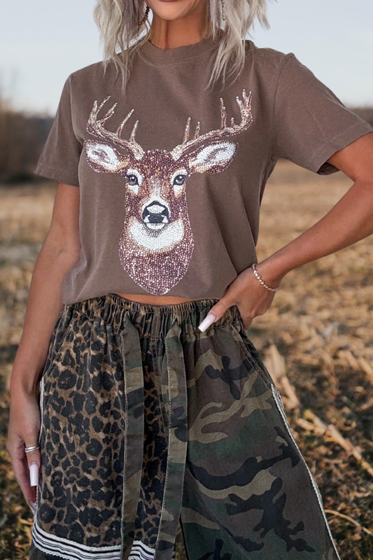 Sequins Deer Head Embellished T Shirt