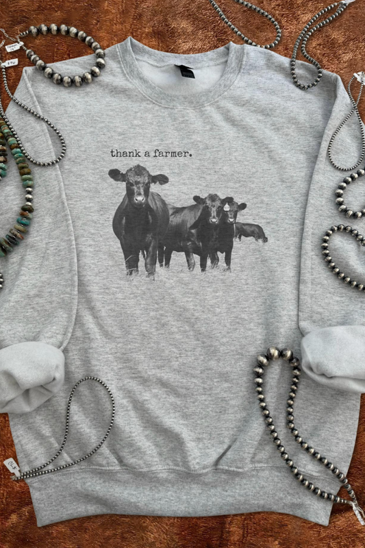 "Thank a Farmer" Cow Print Sweatshirt