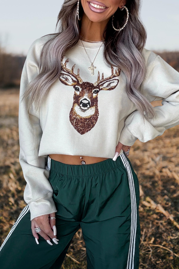 Sequin Deer Patch Sweatshirt